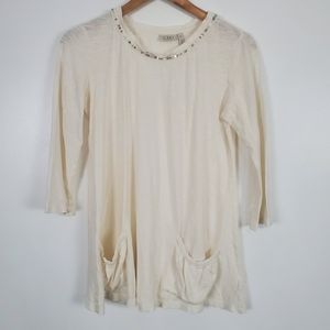 LOGO Lori Goldstein slouchy sequin top XS off white